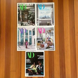 5 2021 Architectural Digest magazines; January, February, March, April, and May